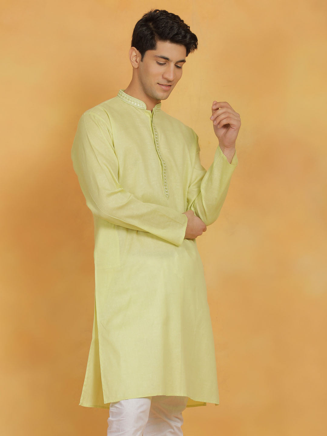 Men's Mint Green Cotton Straight Kurta