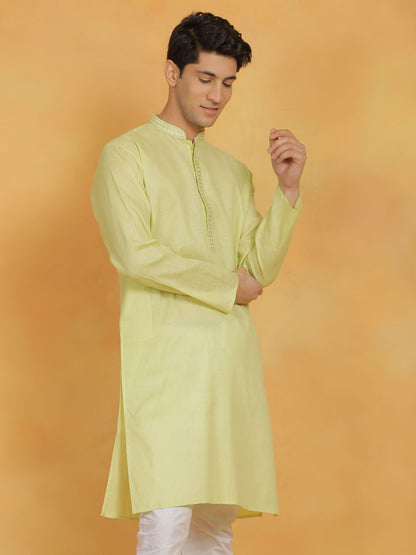 Men's Mint Green Cotton Straight Kurta