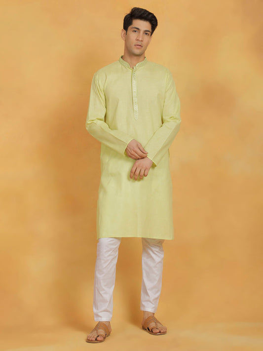 Men's Mint Green Cotton Straight Kurta Pyjama Set