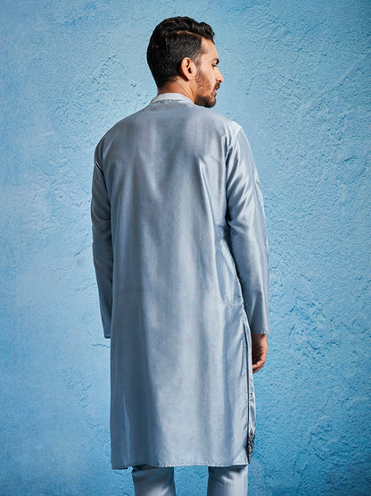 Men's Gray Silk Blend Straight Kurta
