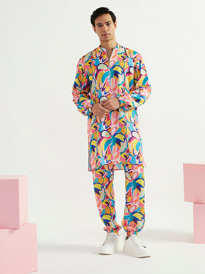 Men's Multicolour Crepe Straight Kurta And Pyjama Set