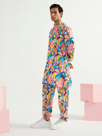 Men's Multicolour Crepe Straight Kurta And Pyjama Set