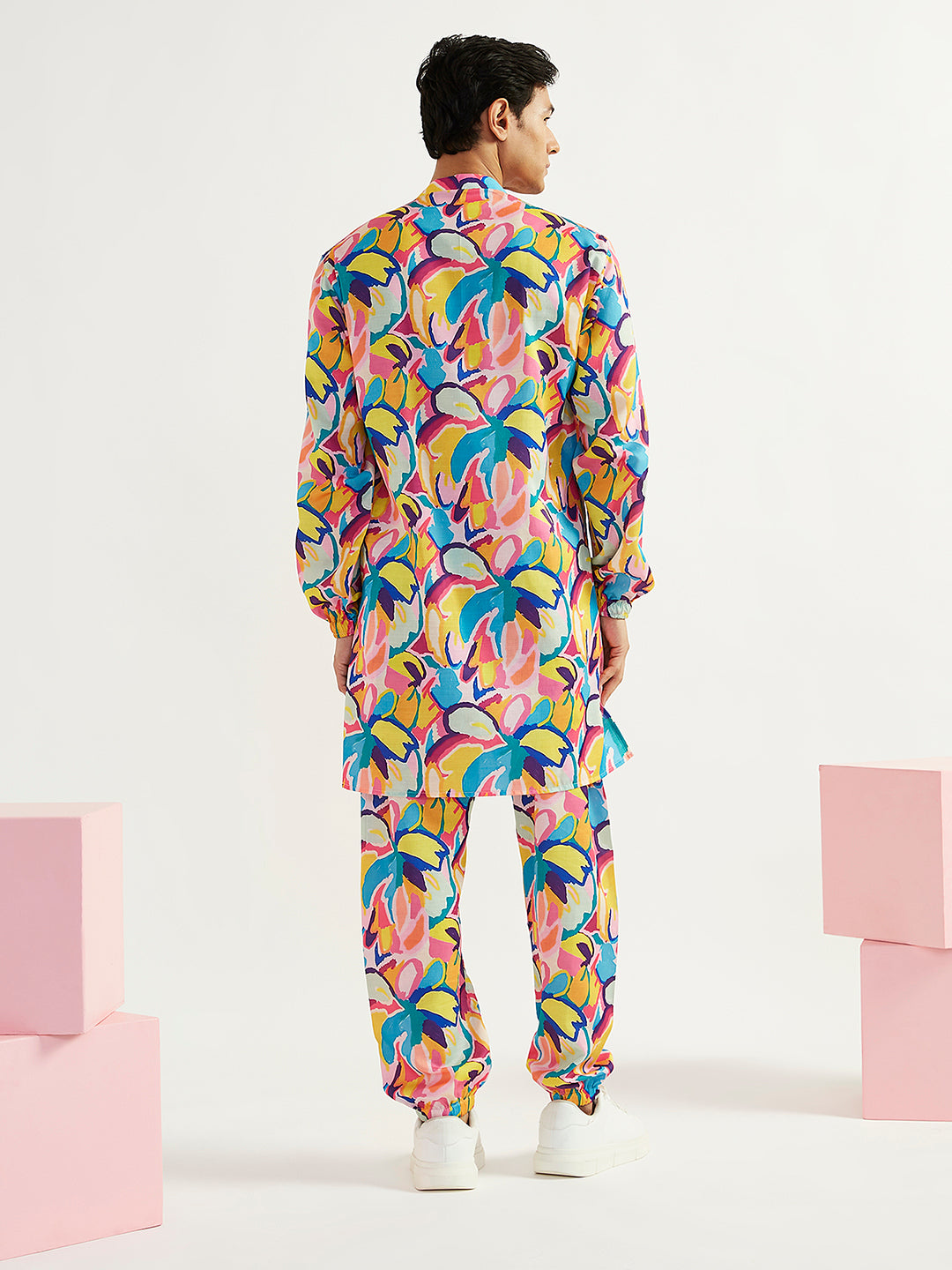 Men's Multicolour Crepe Straight Kurta And Pyjama Set