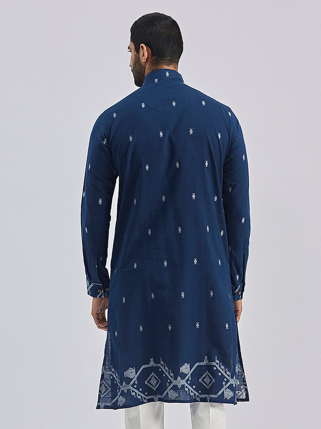 Men's Navy Blue Cotton Straight Kurta