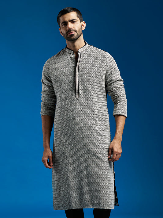 Men's Black Georgette Straight Kurta