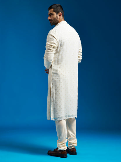 Men's Cream Georgette Straight Kurta And Pyjama Set