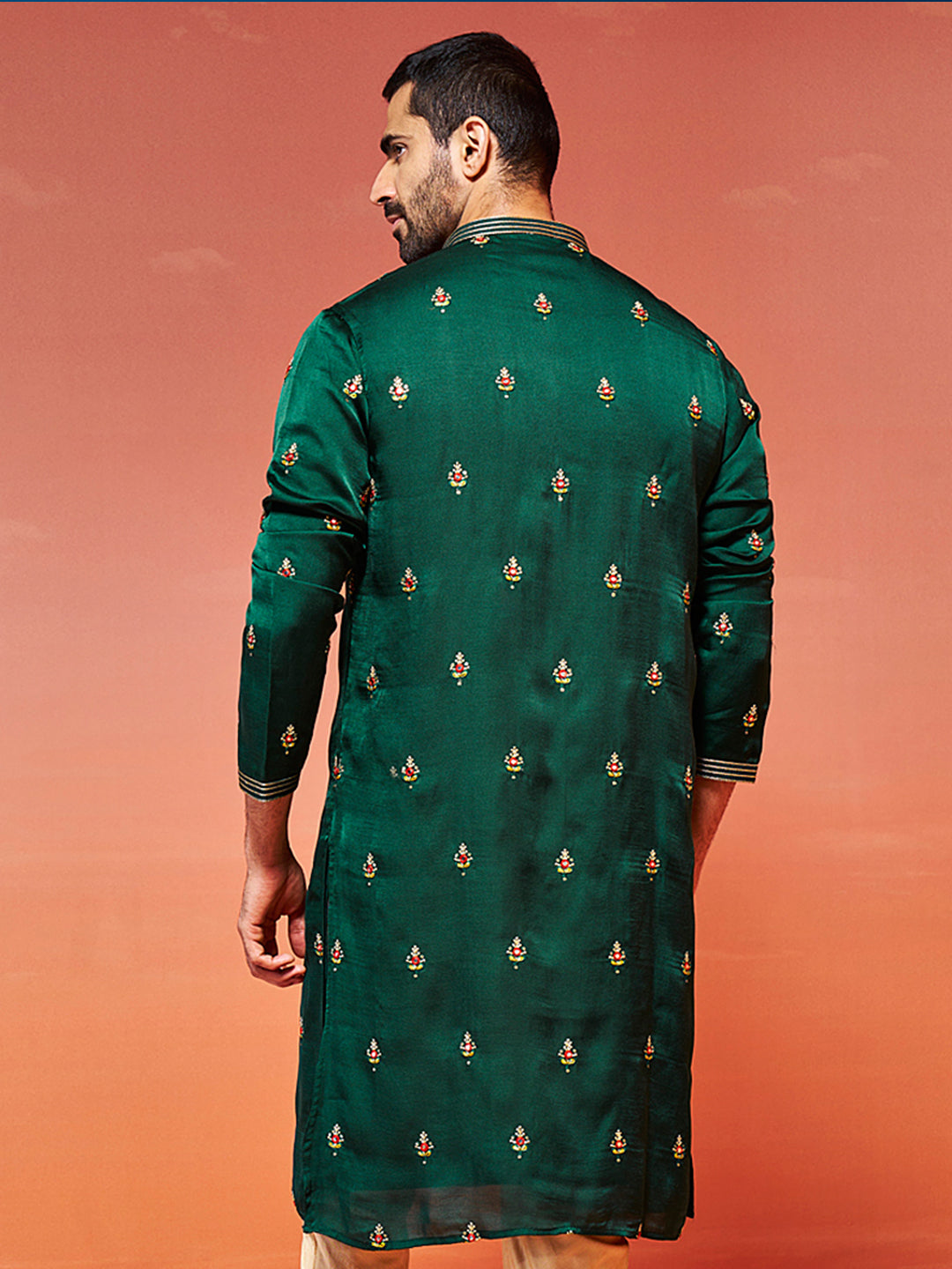 Men's Bottle Green Silk Blend Straight Kurta