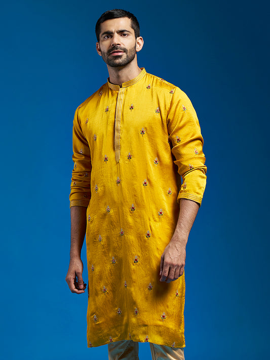 Men's Mustard Silk Blend Straight Kurta