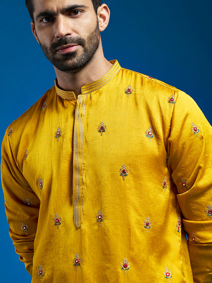 Men's Mustard Silk Blend Straight Kurta