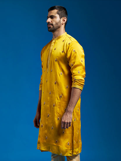 Men's Mustard Silk Blend Straight Kurta