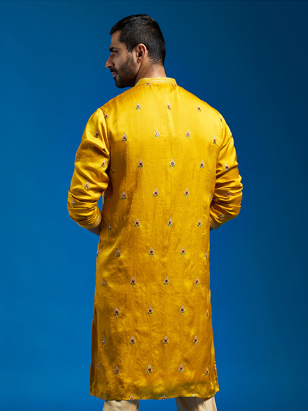 Men's Mustard Silk Blend Straight Kurta
