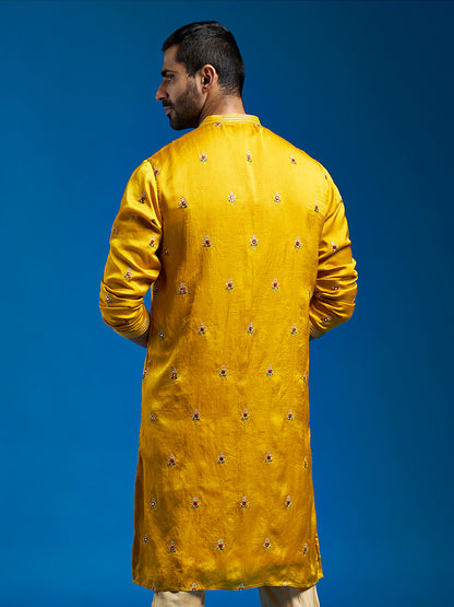 Men's Mustard Silk Blend Straight Kurta