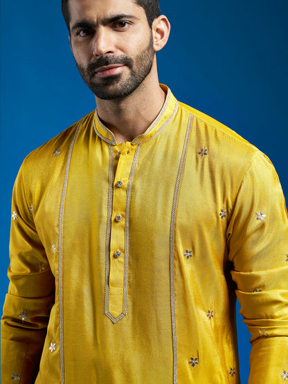 Men's Mustard Tissue  Straight Kurta