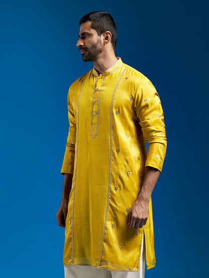 Men's Mustard Tissue  Straight Kurta