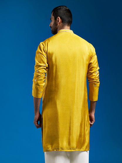 Men's Mustard Tissue  Straight Kurta