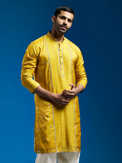 Men's Mustard Tissue  Straight Kurta