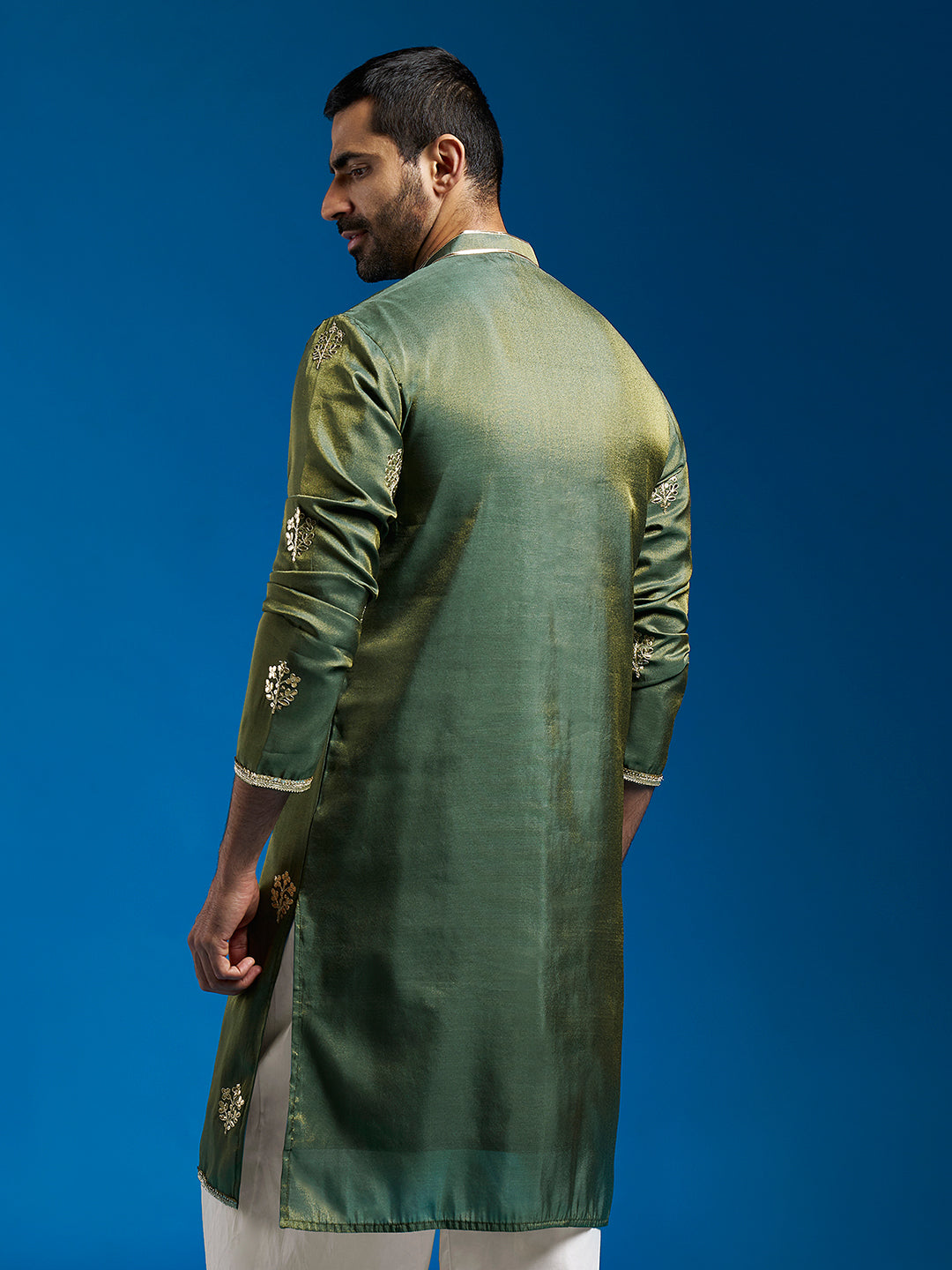 Men's Green Tissue  Straight Kurta