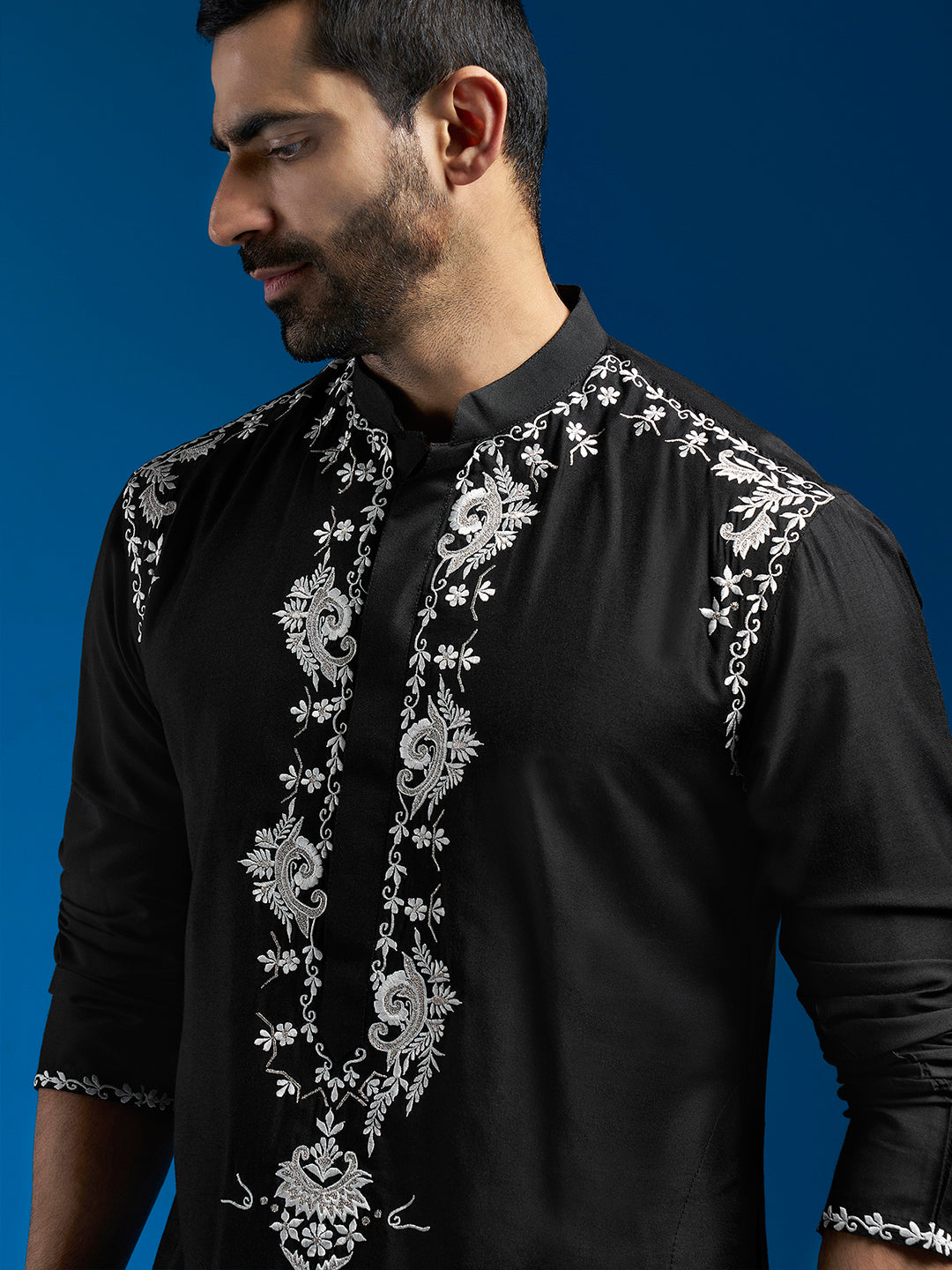 Men's Black Viscose Straight Kurta
