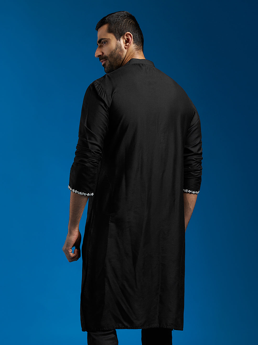 Men's Black Viscose Straight Kurta