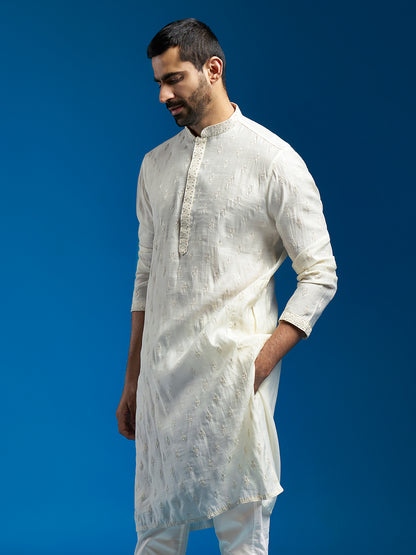 Men's Cream Silk Blend Straight Kurta