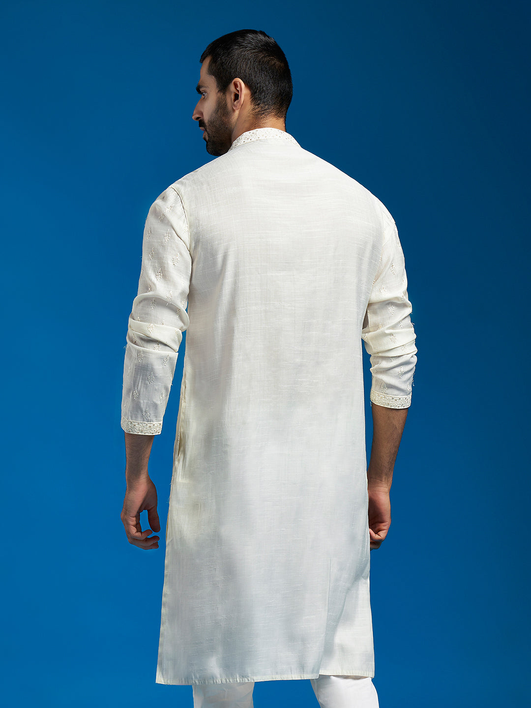 Men's Cream Silk Blend Straight Kurta