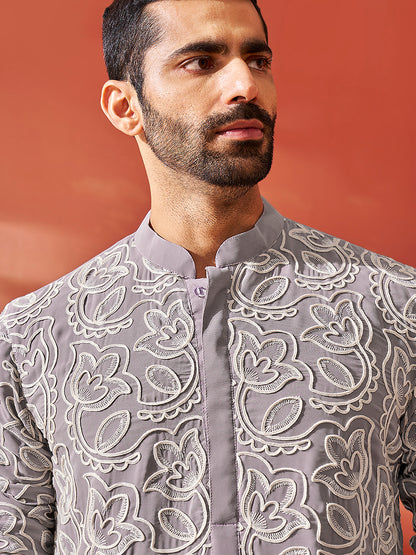 Men's Levender Georgette Straight Kurta And Patiala Set