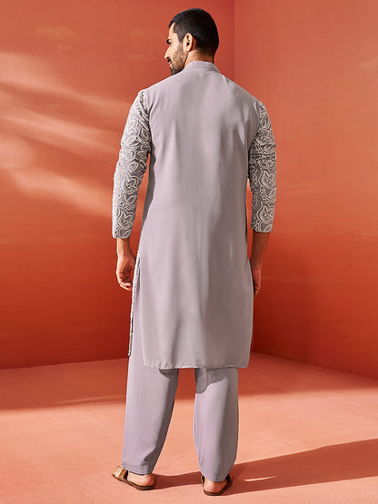 Men's Levender Georgette Straight Kurta And Patiala Set