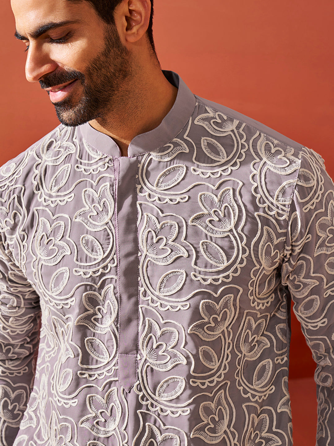 Men's Levender Georgette Straight Kurta And Pyjama Set