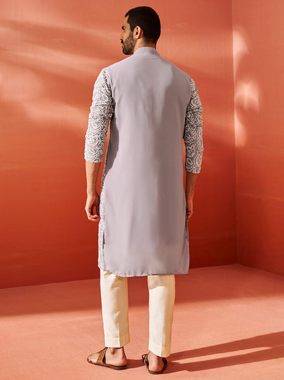 Men's Levender Georgette Straight Kurta And Pyjama Set