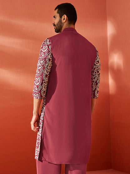 Men's Maroon Georgette Straight Kurta