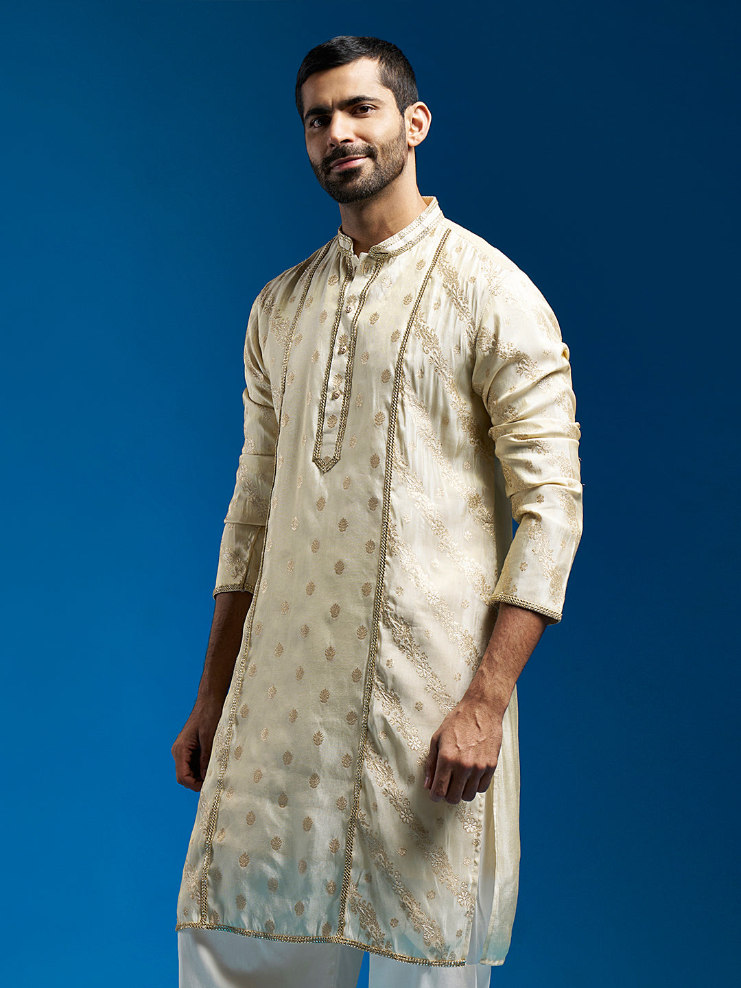 Men's Tissue  Banarasi Tissue Straight Kurta And Patiala Set