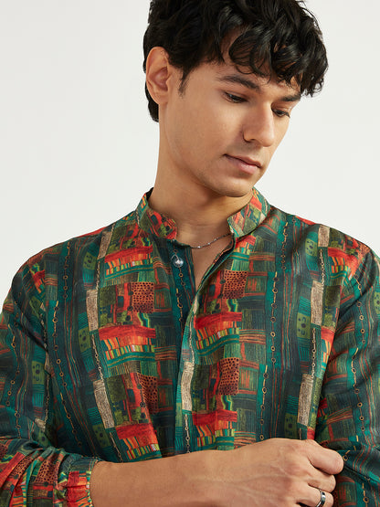 Men's Green Crepe Straight Kurta And Pyjama Set