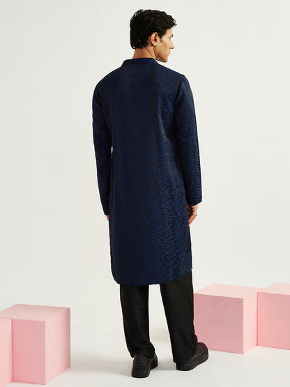 Men's Navy Blue Imported Suiting Lycra Straight Kurta And Pyjama Set
