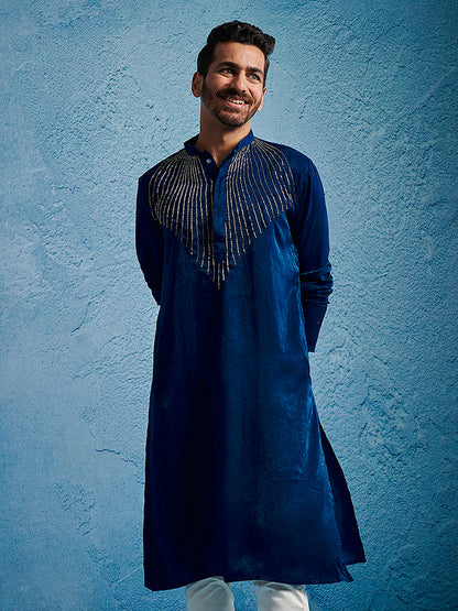 Men's Turquoise Silk Blend Straight Kurta