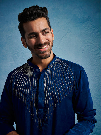 Men's Turquoise Silk Blend Straight Kurta