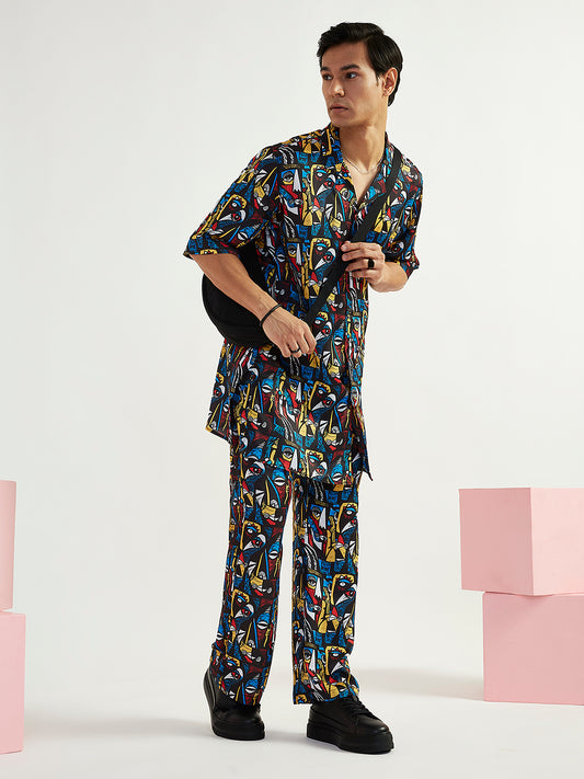 Men's Black Satin Straight Kurta And Pyjama Set
