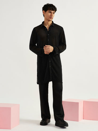 Men's Black Lycra Straight Kurta And Pyjama Set