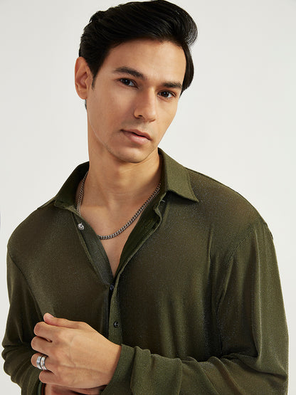 Men's Mehendi Green Lycra Straight Kurta And Pyjama Set