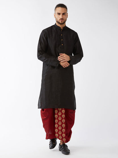 Men's Black Silk Blend Straight Kurta and Dhoti Set