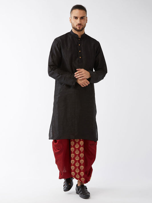 Men's Black Silk Blend Straight Kurta and Dhoti Set