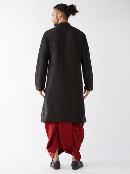 Men's Black Silk Blend Straight Kurta and Dhoti Set