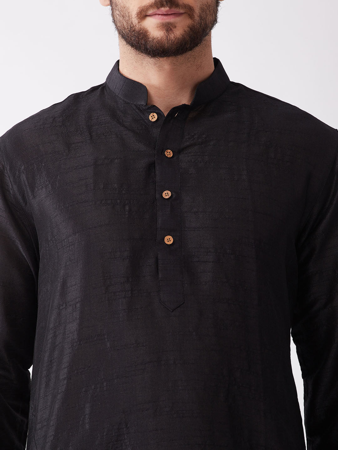 Men's Black Silk Blend Straight Kurta and Dhoti Set