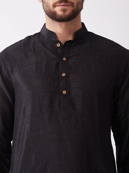 Men's Black Silk Blend Straight Kurta and Dhoti Set