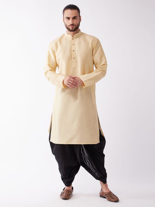 Men's Gold Silk Blend Straight Kurta and Dhoti Set