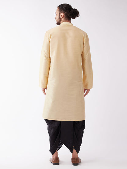 Men's Gold Silk Blend Straight Kurta and Dhoti Set