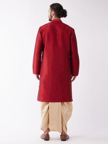 Men's Maroon Silk Blend Straight Kurta and Dhoti Set