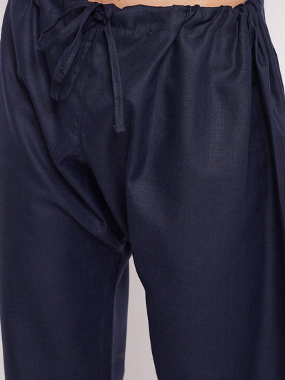 Men's Blue Cotton Blend Pathani Kurta Pyjama Set