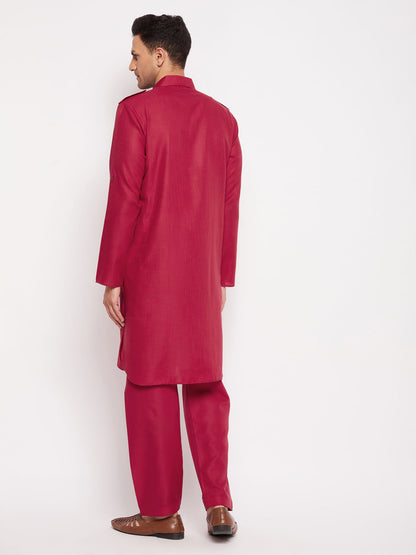Men's Maroon Cotton Blend Pathani Kurta Pyjama Set