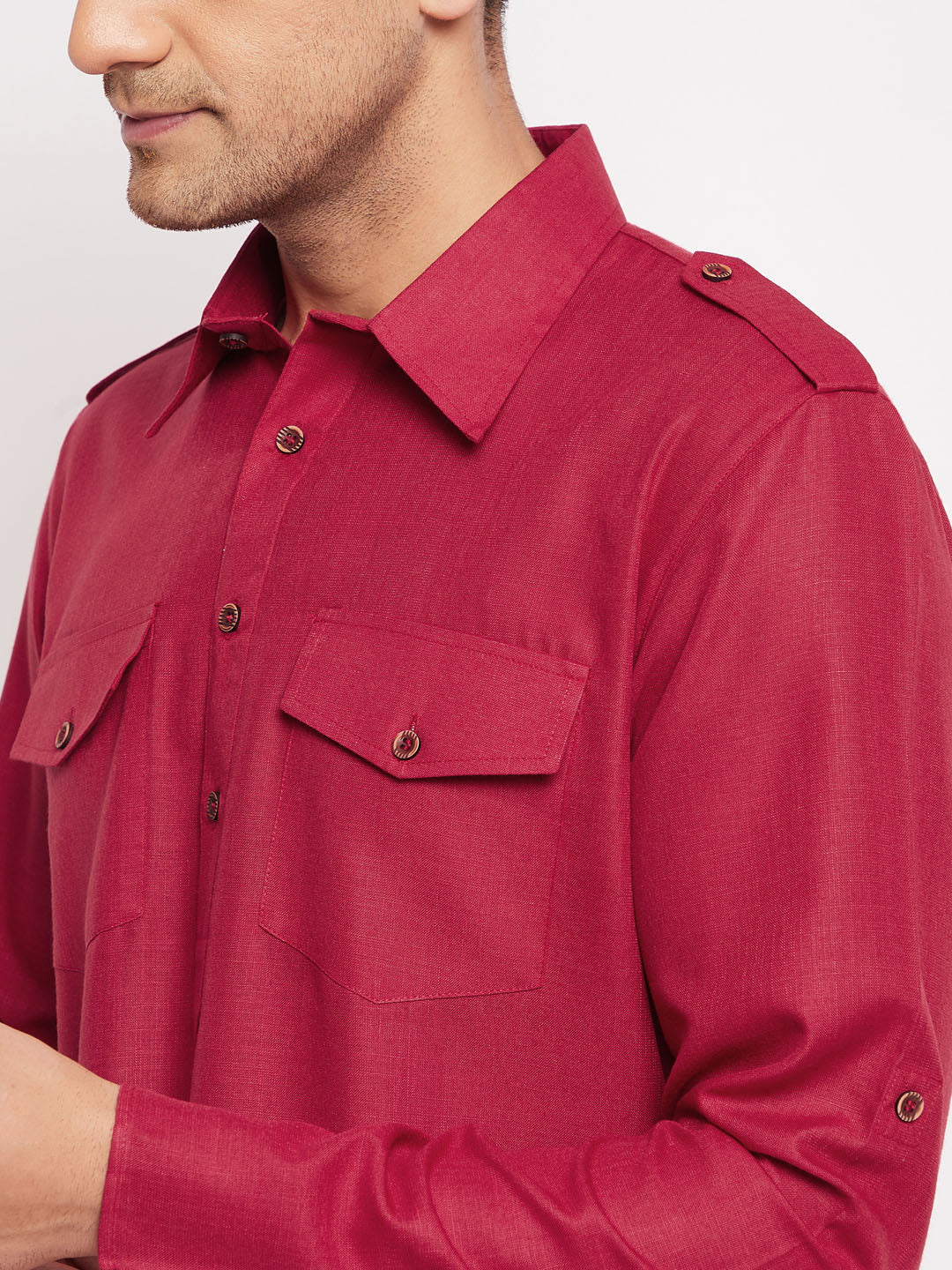 Men's Maroon Cotton Blend Pathani Kurta Pyjama Set