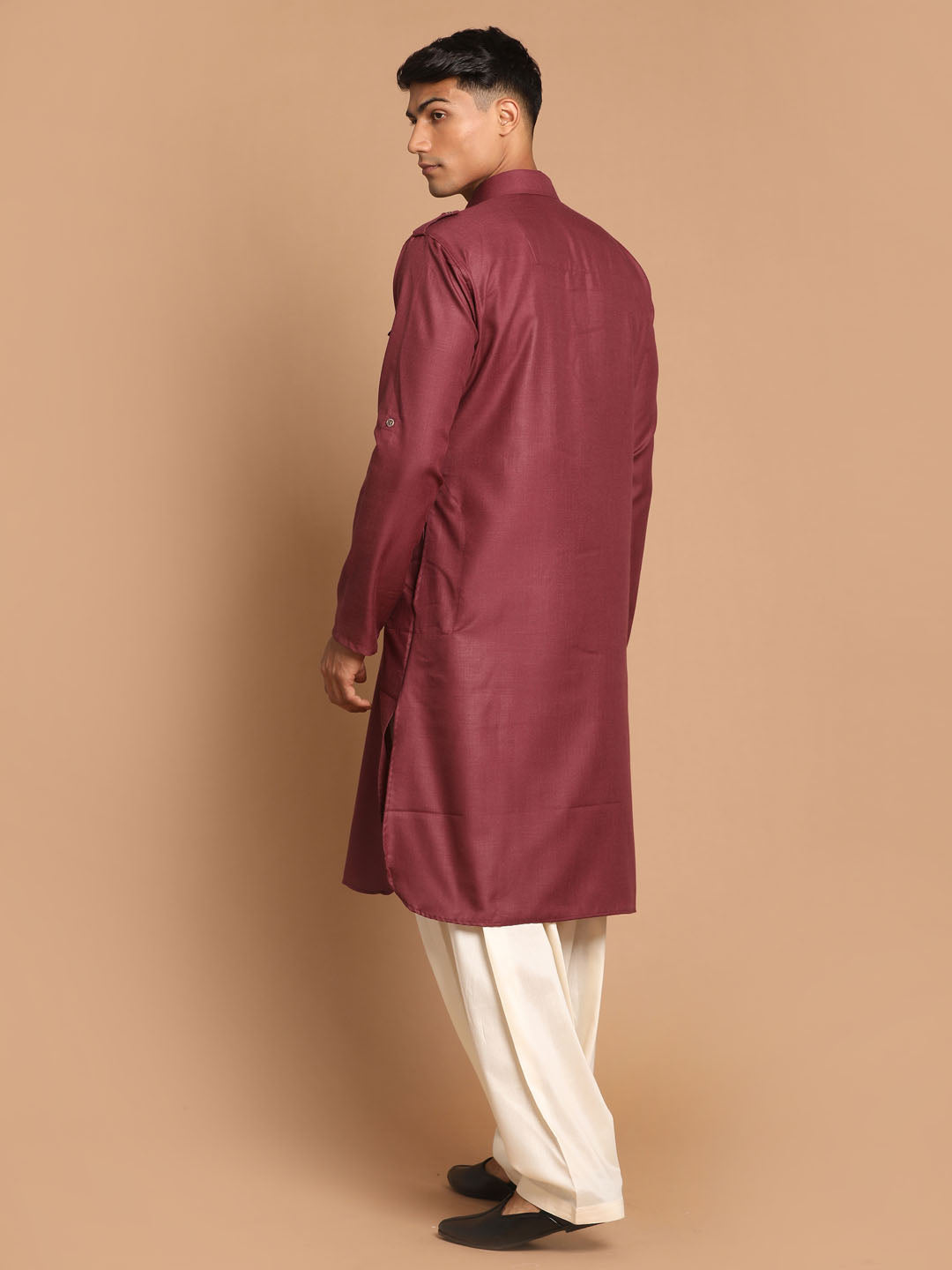 Men's Purple Cotton Blend Pathani Pathani Kurta Set